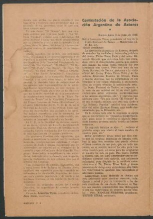 Contestación de la Asociación Argentina de actores