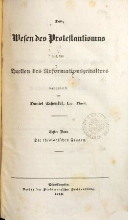 Das Wesen des Protestantismus aus den Quellen des Reformationszeitalters, 1. Die theologischen Fragen
