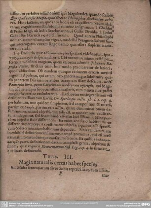 Thes. III: Magi naturalis certas habet species.