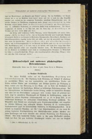 Willensfreiheit und moderner psychologischer Determinismus : psychologische Studie