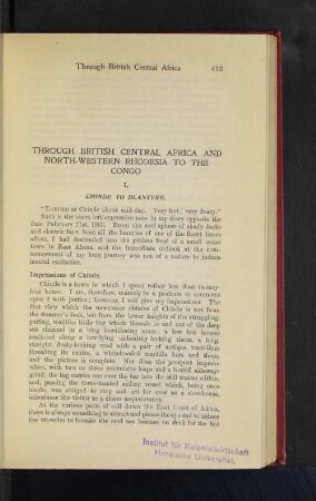 Through British Central Africa and North-Western Rhodesia to the Congo. I.
