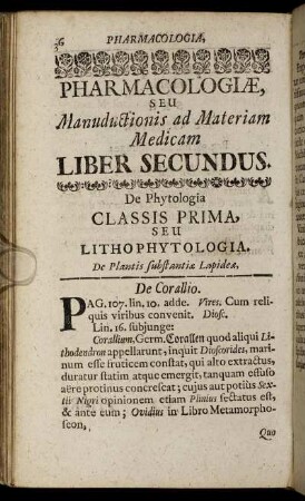 Classis Prima, Seu Lithophytologia. De Plantis substantia Lapidea,