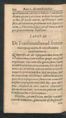 Caput XI. De Transitionibus ad sententias repugnantes, & obiectionem confutationis.