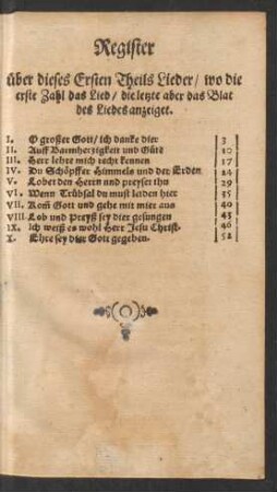Register über dieses Ersten Theils Lieder ...