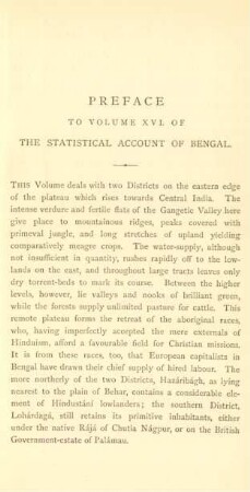 Preface to volume XVL of the statistical account of Bengal