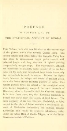 Preface to volume XVL of the statistical account of Bengal