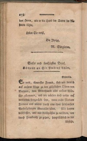 Sechs und funfzigster Brief. Osmond an Sir Ambros Adler.