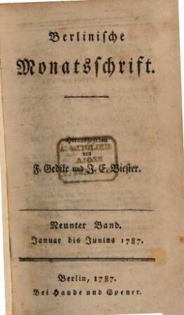Berlinische Monatsschrift. 9. 1787