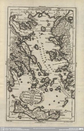 Neue Vorstellung der Insel Creta heut zu Tage Candia und des Aegaeischen Meers oder des Archipelagus, wie sie zu alten Zeiten bekannt gewesen