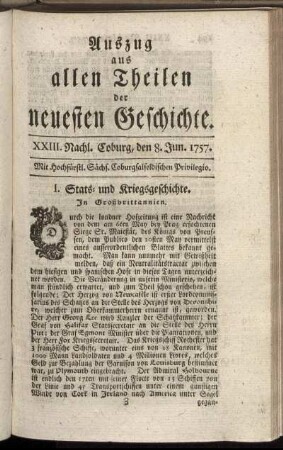 XXIII. Nachl. Coburg, den 8. Jun. 1757.
