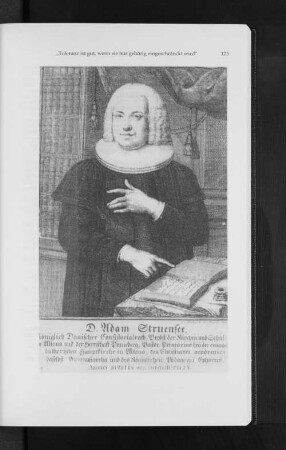 Abb. 1: Adam Struensee als Propst von Altona und Pinneberg (1757-1759), abgedruckt als Frontispiz von Struensees Werk "Heilsame Betrachtungen über die Sonn- und Festtags-Evangelia"