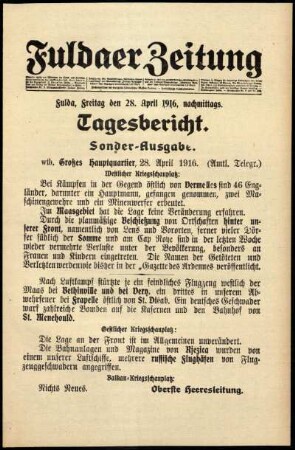 Ausgabe vom Freitag, den 28. April 1916.