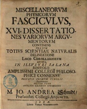 Miscellaneorum Physicorum Fasciculus ...