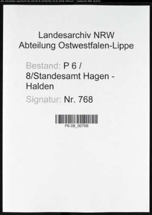 Sterberegister Standesamt Hagen-Halden