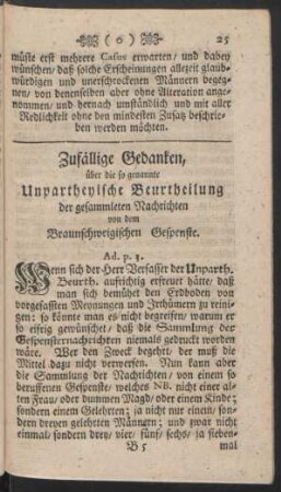 Zufällige Gedanken, über die so genannte Unpartheyische Beurtheilung der gesammleten Nachrichten von dem Braunschweigischen Gespenste