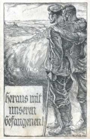 Postkarte mit Aufruf zur Freilassung deutscher Kriegsgefangener