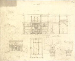 Thiersch, August ; Synagoge - Ed - Dike (Grundriss, Ansicht, Schnitte, Details)