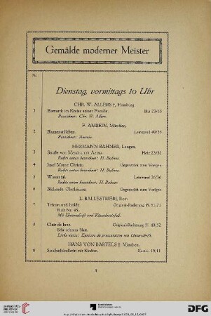 Dienstag, vormittags 10 Uhr (Nr. 1-131)
