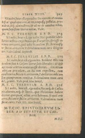 M. T. Cic. Epistolarum Liber Ad Senatum Et Caeteros.