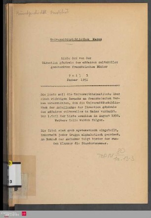 Teil 3: Liste der von der Direction générale des affaires culturelles geschenkten französischen Bücher