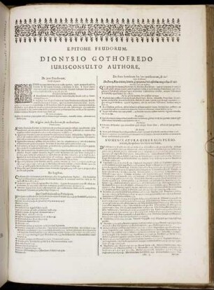 Epitome Feudorum Dionysio Gothofredo Iurisconsulto Authore.