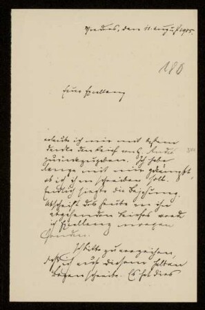 180: Brief von Karl von Unzer an Gottlieb Planck, Mieders, 11.8.1905