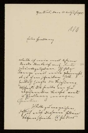 180: Brief von Karl von Unzer an Gottlieb Planck, Mieders, 11.8.1905