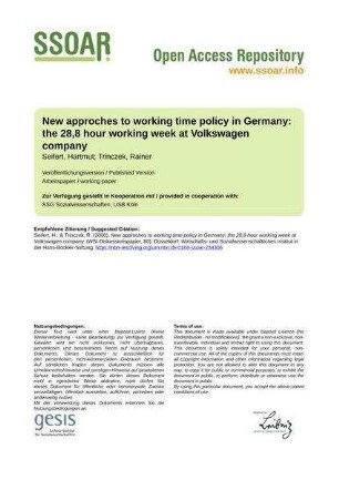 New approches to working time policy in Germany: the 28,8 hour working week at Volkswagen company