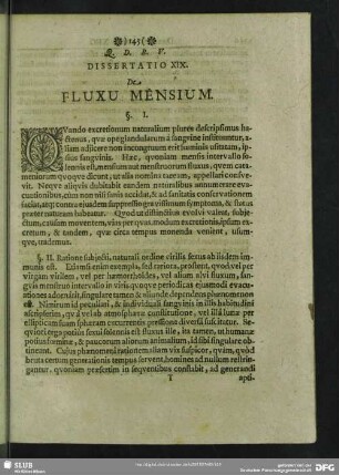Dissertatio XIX. De Fluxu Mensium