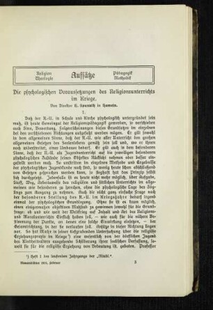 ¬Die¬ psychologischen Voraussetzungen des Religionsunterrichts im Kriege