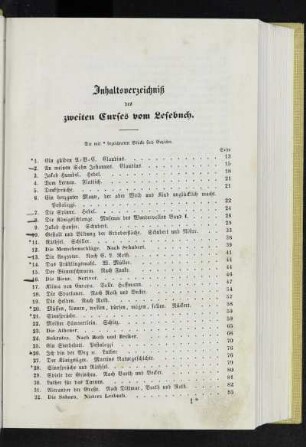 Inhaltsverzeichniß des zweiten Kurses vom Lesebuch