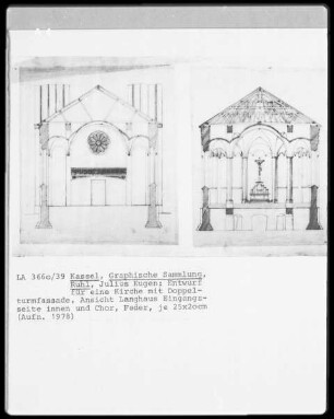 Kirche mit Doppelturmfassade & Langhaus Eingangsseite innen und Chor
