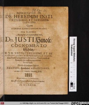 Disputatio IX. De Heredum Institutionibus Et Substitutionibus