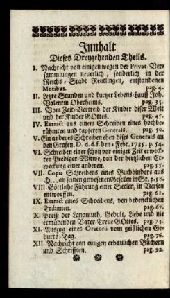 Innhalt Dieses Dreyzehenden Theils
