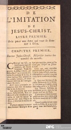 De L'imitation de Jesus-Christ.
