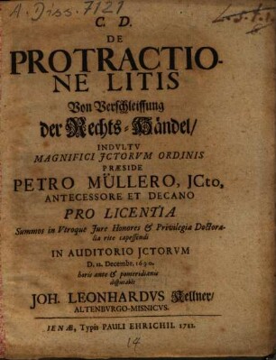 De Protractione Litis : = Von Verschleiffung der Rechts-Händel