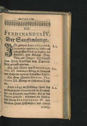 XIV. Ferdinandus IV. Der Sanfftmüttige.