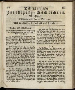 XL. Stück. Sonnabends: den 4. Oct. 1794.