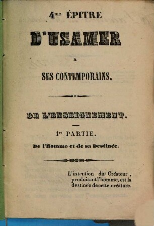 Épître d'Usamer à ses contemporains, 4,1. De l'enseignement