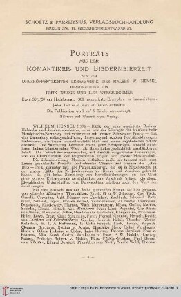 Porträts aus der Romantiker- und Biedermeierzeit