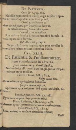 Cap. XLIII. De Patientia & Pusillanimitate, item consolatione in adversis.
