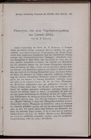 Phoneyusa, eine neue Vogelspinnengattung- aus Central-Afrika.