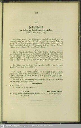 13. Orts-Statut, den Besuch der Fortbildungsschule betreffend