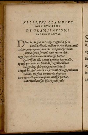 Albertus Clampius Iano Gulielmo De Translatione Phoenissarum