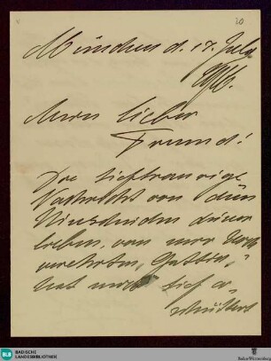 Brief von Heinrich von Zügel an Friedrich Kallmorgen vom 17.07.1916 - K 2724, II, 20