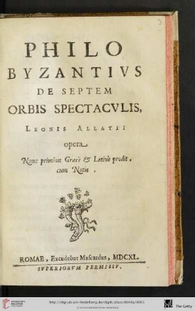 Philo Byzantivs De Septem Orbis Spectacvlis