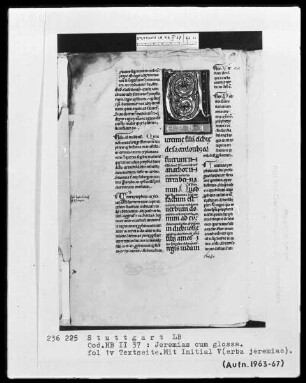 Jeremias cum Glossa ordinaria - Gilbertus universalis — Initiale V(erba jeremiae), Folio 1verso