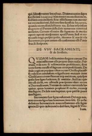 De Usu Sacramenti, & de sacrificio.