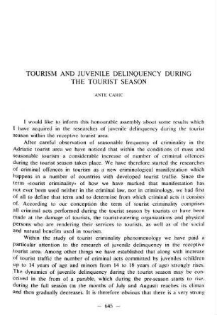 645-648, Tourism and juvenile delinquency during the tourist season