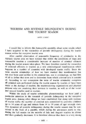 645-648, Tourism and juvenile delinquency during the tourist season
